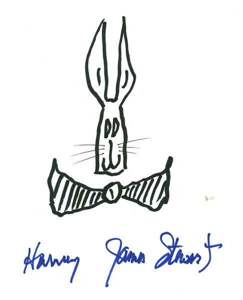James Stewart Signed 7" x 10.5" Album Page w/ Harvey Sketch! (JSA Guaranteed)