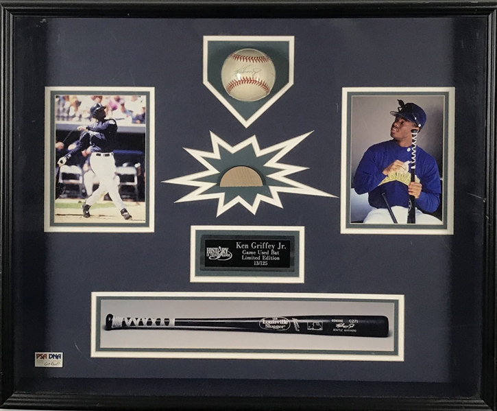 Ken Griffey Jr. 26" x 22" Game Used Bat Display w/ Signed Baseball! (PSA/DNA)