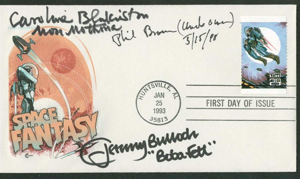 1993 Signed First Day Cover "Space Fantasy" w/ Jeremy Bulloch, Caroline Blakiston & Phil Brown (Beckett/BAS Guaranteed)