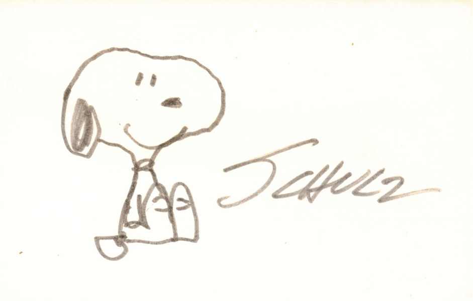 Charles M. Schulz Signed & Hand Drawn 3" x 5" Snoopy Sketch! (Beckett/BAS)