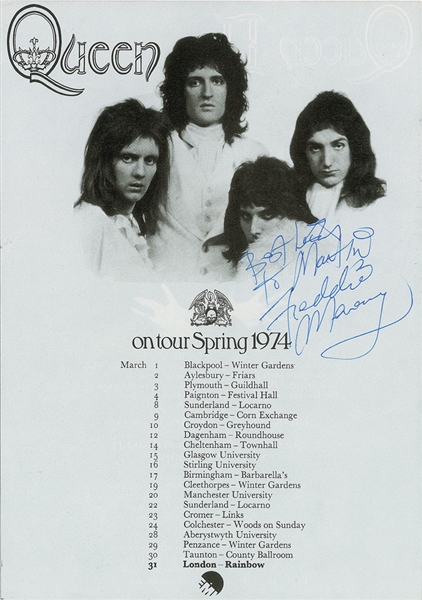 Queen Band Signed Set of Four (4) Original 1974 Tour Promo Flyers (Beckett/BAS Guaranteed)