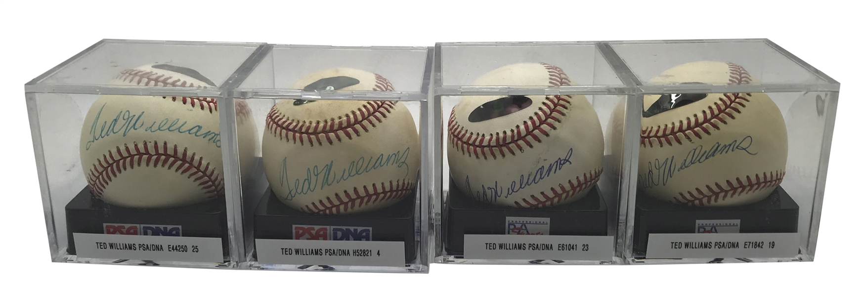 Lot of Four (4) Ted Williams Signed OAL Baseballs PSA/DNA Graded NM+ 7.5!