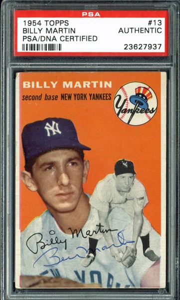 Billy Martin Signed 1954 Topps #13 Baseball Card (PSA/DNA Encapsulated)