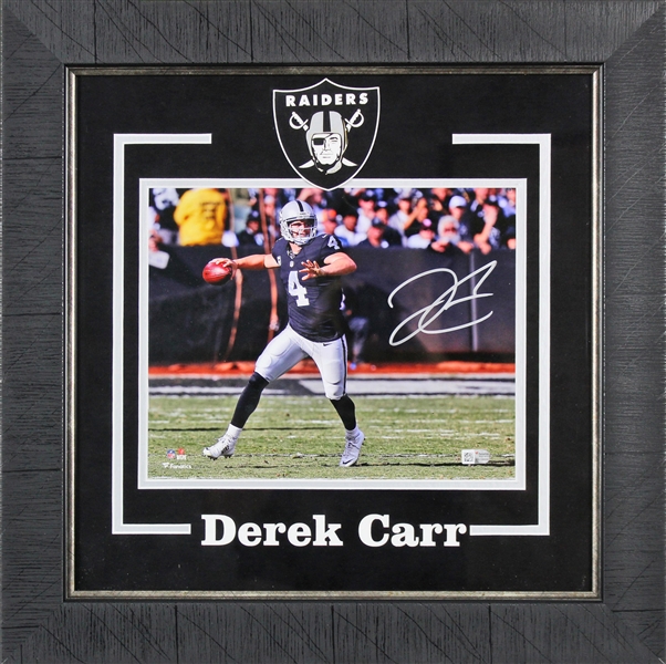 Derek Carr Signed 11" x 14" Photograph in Custom Framed Display (Fanatics)