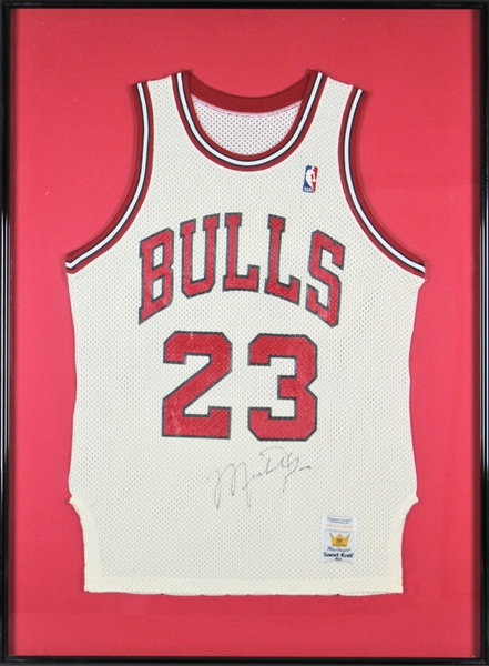 Michael Jordan Rare Signed Vintage MacGregor Chicago Bulls Sand Knit Jersey in Framed Display (BAS/Beckett)