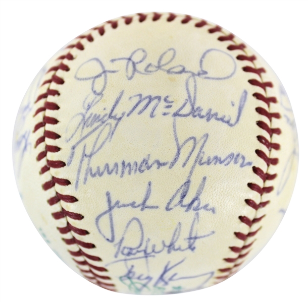 1972 New York Yankees Team Signed OAL Baseball w/ STRONG Munson Sig! (24 Sigs)(JSA)