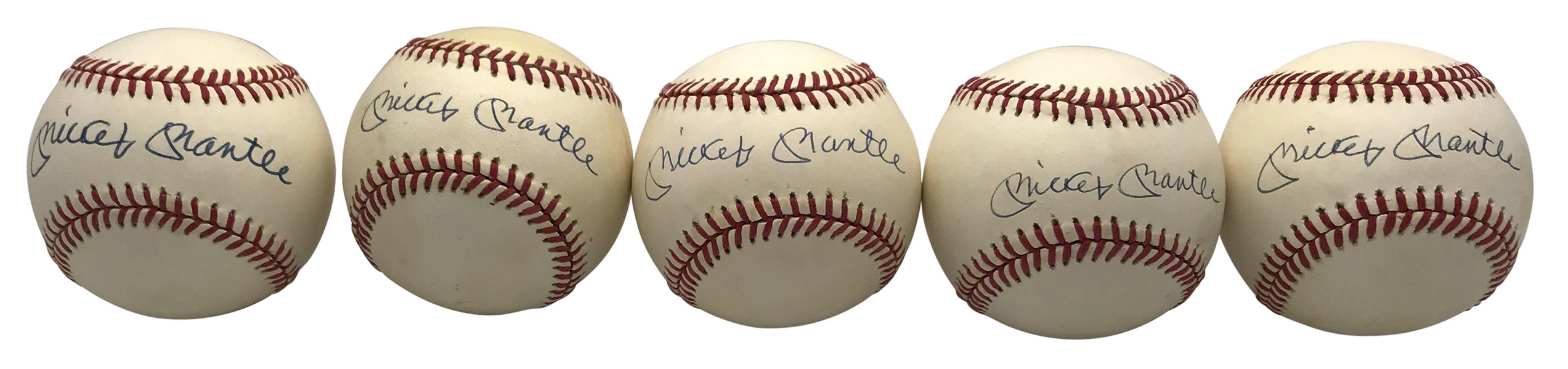 Mickey Mantle Lot of Five (5) Signed OAL Baseballs (JSA)