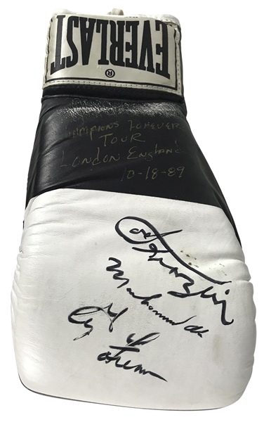 Muhammad Ali, George Foreman & Joe Frazier Signed Everlast Boxing Glove (PSA/DNA 8.5)