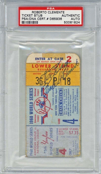 Roberto Clemente ULTRA-RARE Signed 1960 World Series Ticket (PSA/DNA)