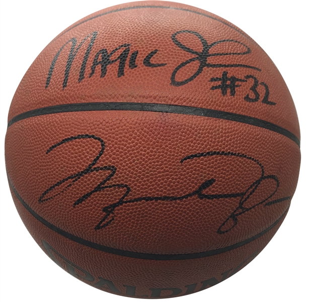 Michael Jordan, Larry Bird & Magic Johnson Signed "NBA Legends" Spalding NBA Game Model Leather Basketball (UDA, PSA/DNA & Bird Holo)