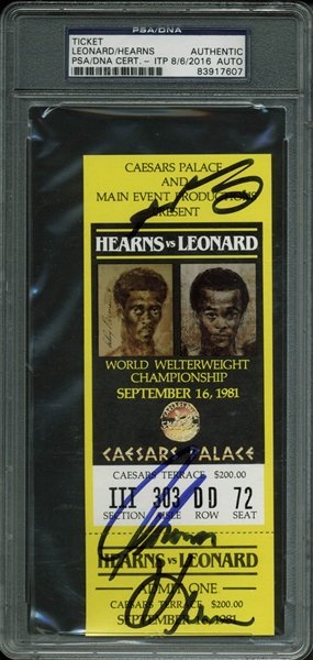 Sugar Ray Leonard & Tommy Hearns Dual-Signed 1981 Fight Ticket (PSA/DNA Encapsulated)