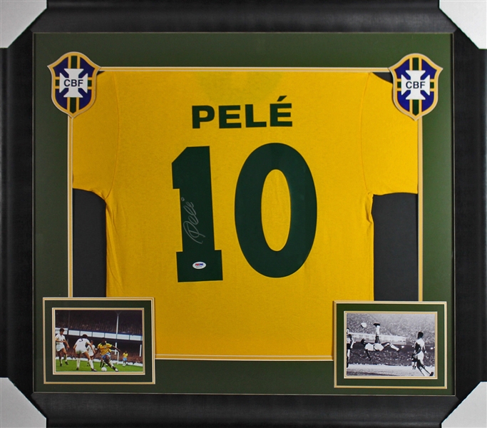 Edson Pele ("Pele") Signed Brazil Jersey in Custom Framed Display (PSA/DNA)