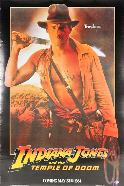 Harrison Ford Signed 27" x 41" Movie Poster for "Indiana Jones and The Temple of Doom" (BAS/Beckett)