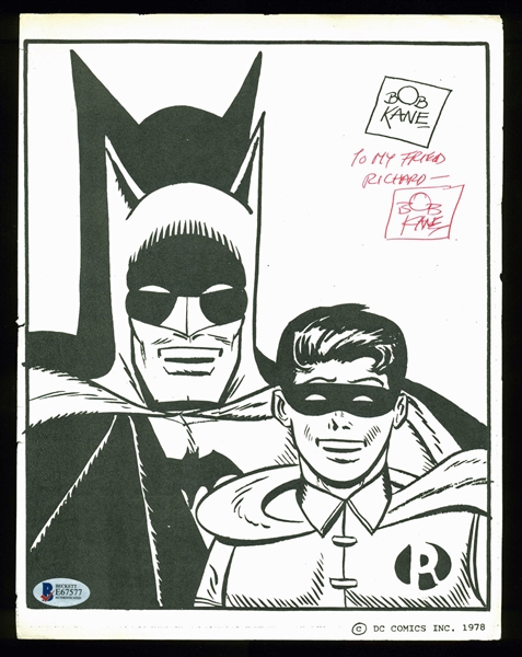 Bob Kane Signed 8.5" x 11" D.C. Comics Batman & Robin Print (BAS/Beckett)