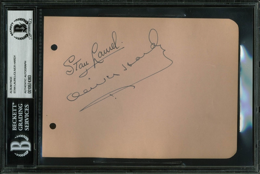 Stan Laurel & Oliver Hardy Vintage Dual Signed Sheet (BAS/Beckett Encapsulated)