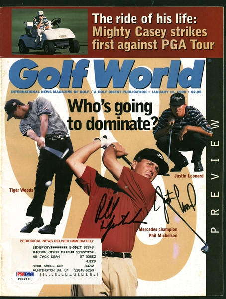 Phil Mickelson & Justin Leonard Vintage Signed 1998 Golf World Magazine (PSA/DNA)
