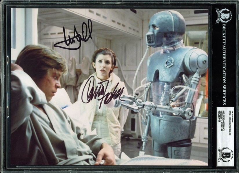 Mark Hamill & Carrie Fisher Dual Signed 8" x 10" Color Photograph (BAS/Beckett Graded GEM MINT 10)