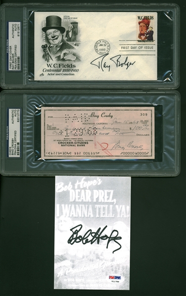 Lot of Six (6) 1940s-60s Stars Signed Items w/ Bolger, Crosby, Hope & Martin (PSA/DNA)