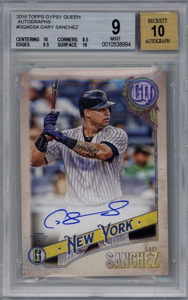 Gary Sanchez Signed 2018 Topps Gypsy Queen Card - BGS 9 w/ 10 Auto