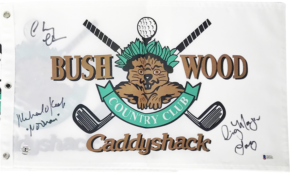 Chevy Chase, Cindy Morgan, & Michael OKeefe Signed "Bush Wood" Country Club Caddyshack Golf Flag (Beckett/BAS)