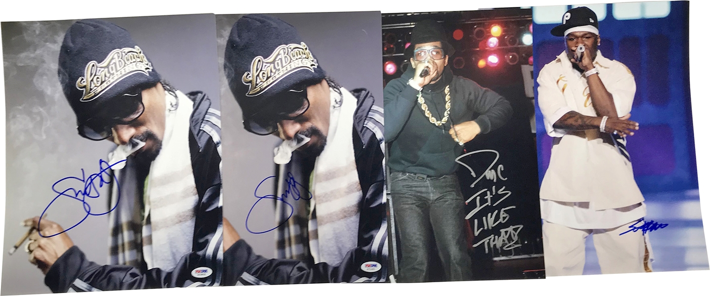 Lot of Seven (7) Signed Rap 11" x 14" Photos w/ Darryl McDaniels, 50 Cent & Snoop Dog! (PSA/DNA)