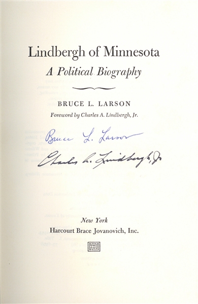 Charles Lindbergh & Bruce Larson Dual Signed "Lindbergh of Minnesota" Book (PSA/DNA)