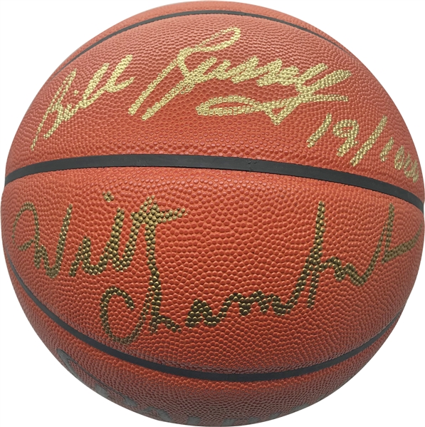 Wilt Chamberlain & Bill Russell Near-Mint Ltd. Ed. Signed Leather NBA Basketball (Beckett/BAS)