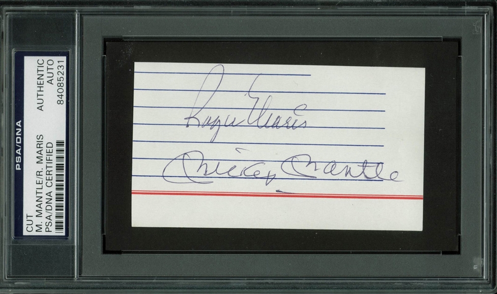 The M&M Boys: Mickey Mantle & Roger Maris Dual-Signed Index Card (PSA/DNA Encapsulated)