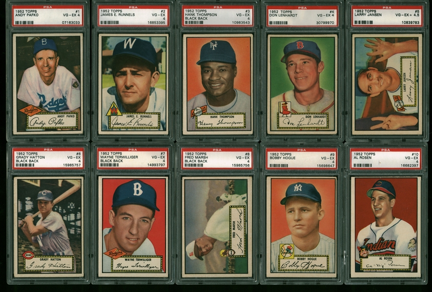 Incredible Near-Complete 1952 Topps Baseball Card Set Graded PSA EX-VG 4-5!