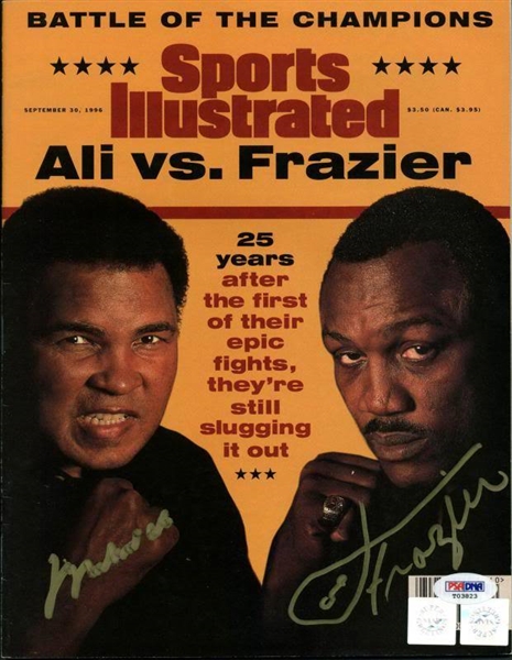 Muhammad Ali & Joe Frazier Dual Signed September 1996 Sports Illustrated (PSA/DNA)