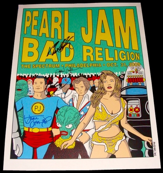 Pearl Jam Group Signed Original 2009 Poster from Final Concert at Philly Spectrum! (5 Sigs)(Beckett/BAS Guaranteed)