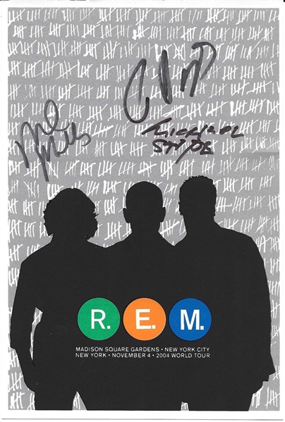 REM Group Signed 5" x 8" Silk Screened Mini Concert Poster from 2004 MSG Concert (Beckett/BAS Guaranteed)