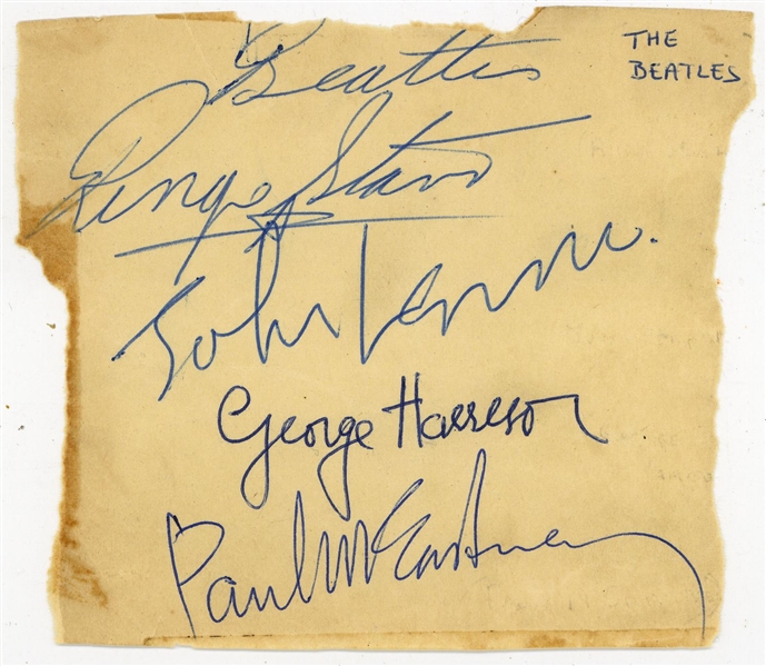 The Beatles c. 1963 Near-Mint Group Signed 4" x 5" Album Page w/ All Four Members! (Beckett/BAS)
