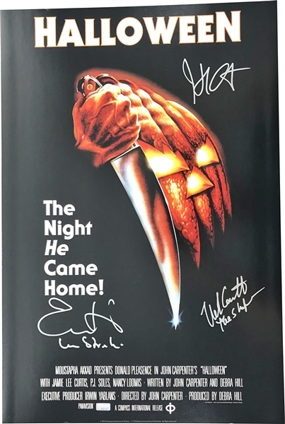 Halloween Multi-Signed 24" x 16" Poster w/ John Carpenter, Jamie Lee Curtis & Nick Castle! (Beckett/BAS Guaranteed)