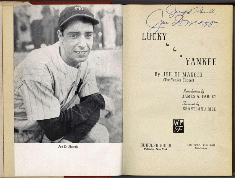 Joe DiMaggio Vintage Signed "Lucky to be a Yankee" Book w/ Full Name Autograph! (JSA)