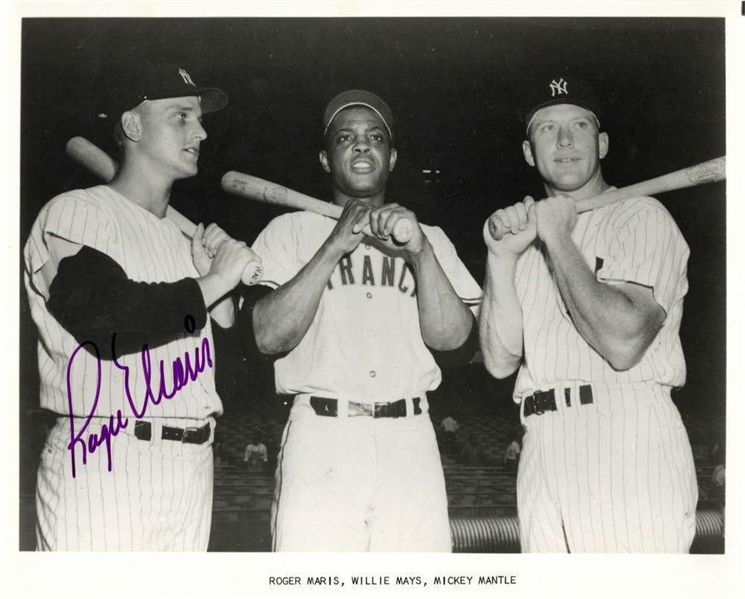 Roger Maris Near-Mint Signed 8" x 10" Photograph w/ Mantle & Mays! (PSA/DNA)
