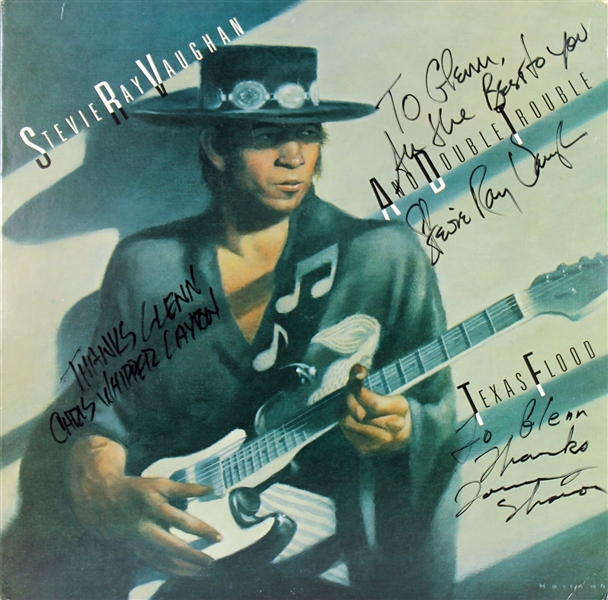 Stevie Ray Vaughan & Double Trouble Group Signed "Texas Flood" Album Cover (3 Sigs)(Beckett/BAS & JSA)