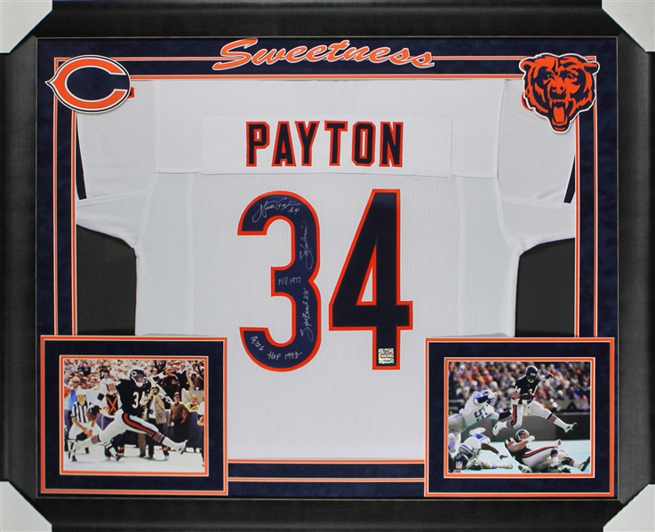 Walter Payton Signed Chicago Bears Jersey with 5 Handwritten Stats in Custom Framed Display (PSA/DNA)