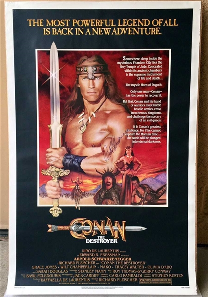 Arnold Schwarzenegger Signed "Conan The Barbarian" Full Sized Movie Poster with Superb Autograph (BAS/Beckett Guaranteed)