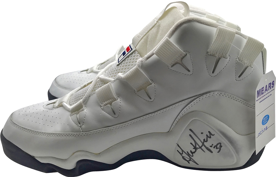 Grant Hill Vintage Signed Game Issued Fila Basketball Sneakers (MEARS & JSA)