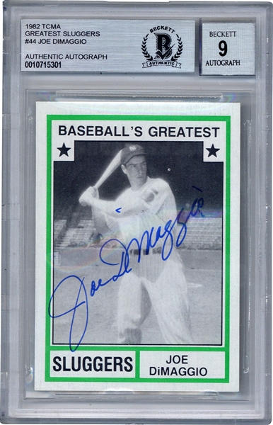 Joe DiMaggio Signed 1982 TCMA Greatest Sluggers #44 Baseball Card BGS MINT 9!