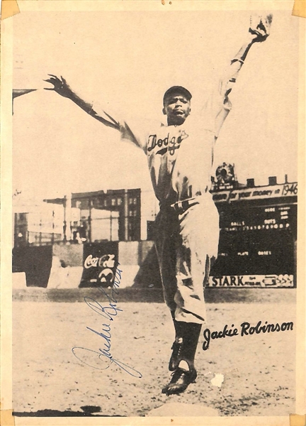 Jackie Robinson Rare Signed 6.5" x 9" Sepia-Toned Dodgers Photograph (JSA)