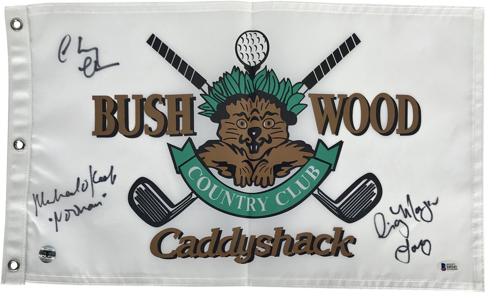 Chevy Chase, Cindy Morgan, & Michael OKeefe Signed "Bush Wood" Country Club Caddyshack Golf Flag (Beckett/BAS)