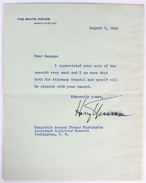 Harry Truman Signed White House Letter as President (1946)(Beckett/BAS)