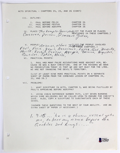 Johnny Cash Handwritten Bible Study Notes (Beckett/BAS)