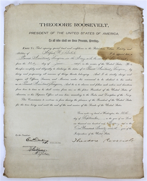 President Theodore Roosevelt Signed 1904 Presidential Appointment (Beckett/BAS)