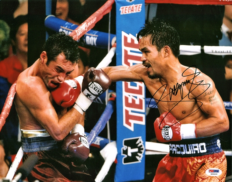 Manny Pacquiao Lot of Three (3) Signed 11" x 14" Photographs (PSA/DNA)
