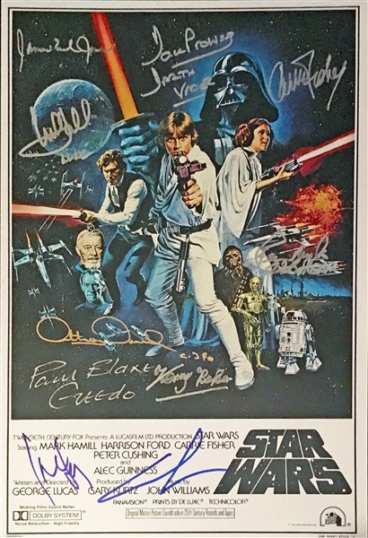 Impressive Star Wars Cast Signed 12" x 18" 1977 Poster Print w/ Incredible 10 Signatures (BAS/Beckett Guaranteed)