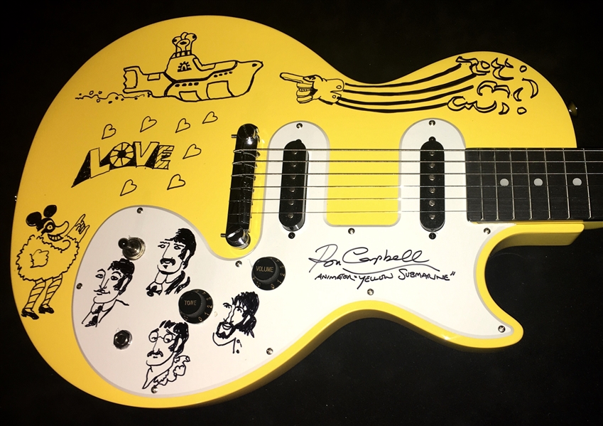 Yellow Submarine: Artist Ron Campbell Ultra-Rare Signed & Hand-Drawn Epiphone Guitar w/ Original Artwork (BAS/Beckett Guaranteed)