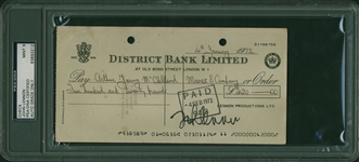 The Beatles: John Lennon Exceptional Signed Bank Check - PSA/DNA Graded MINT 9!